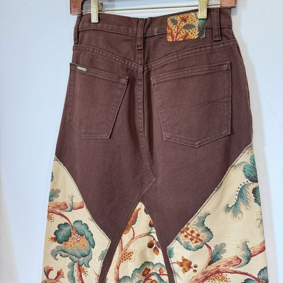 Vintage Jordache Maxi Skirt Brown Denim Patchwork Tapestry Bird 80s Womens Small - Picture 5 of 9